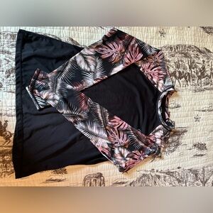 Black and Pink Leaf Print sun shirt